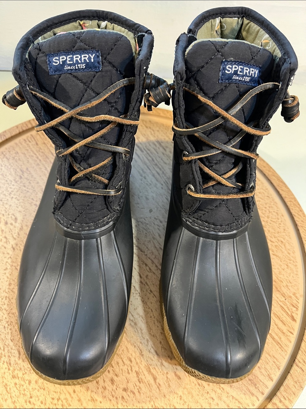 Sperry Black Quilted Lace-Up Duck Boots